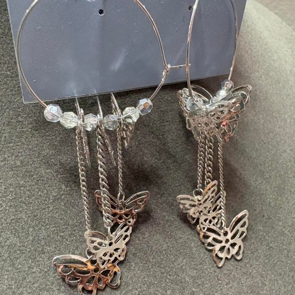 Silver butterfly dangle hoop earrings Fairy Core Vibe Icing Brand